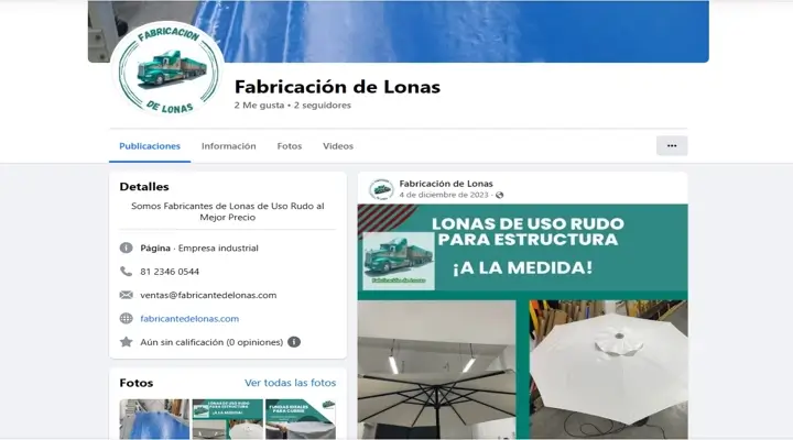 Facebook Fabricación de Lonas.